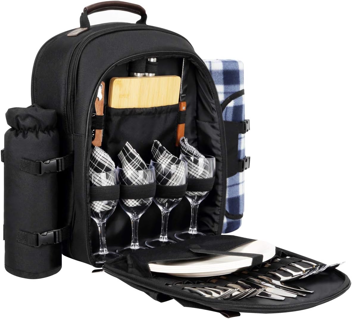 Sunflora Picnic Backpack for 4 Person with Blanket Picnic Basket Set for 2 with Insulated Cooler Wine Pouch for Family Couples (Brush Beige)