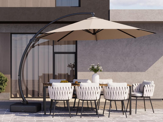 Kingdura 11ft Cantilever Patio Umbrella with Base Included, Large Round Offset Outdoor Pool Umbrella, 360° Rotation & Infinite Tilt, Heavy Duty Aluminum Frame for Deck Backyard, Beige