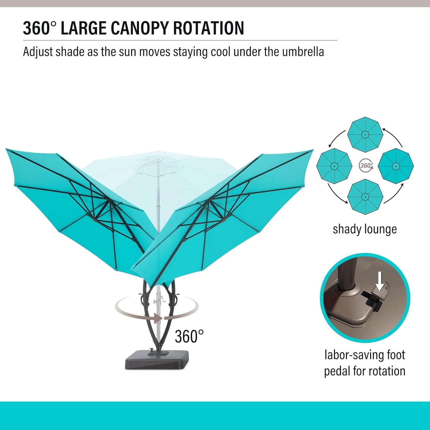 LAUSAINT HOME Deluxe Curvy Patio Umbrella with Base Included, 11ft Large Cantilever Offset Hanging Umbrella Sun Shade with 360° Rotation for Pool, Deck, Lawn, Aluminum (Turquoise Blue)