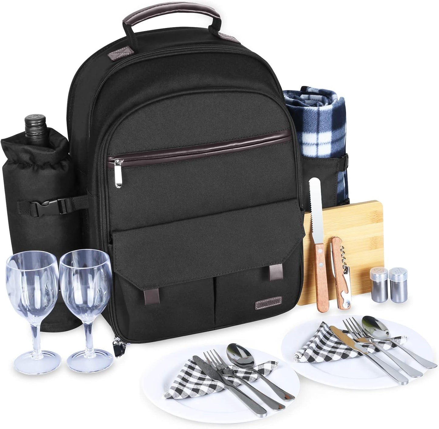 Sunflora Picnic Backpack for 4 Person with Blanket Picnic Basket Set for 2 with Insulated Cooler Wine Pouch for Family Couples (Brush Beige)