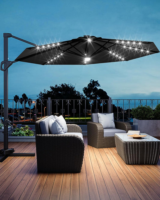GarveeLife 10FT Outdoor Patio Umbrella Large Cantilever Market Sun Shade Windproof Offset with 360-Degree Rotation for Garden Deck Pool Patio