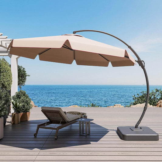 LAUSAINT HOME Outdoor Patio Umbrella, Deluxe Curvy Cantilever Umbrella Heavy Duty Offset with 360° Rotation Base for Market, Pool, Garden, Backyard, Deck