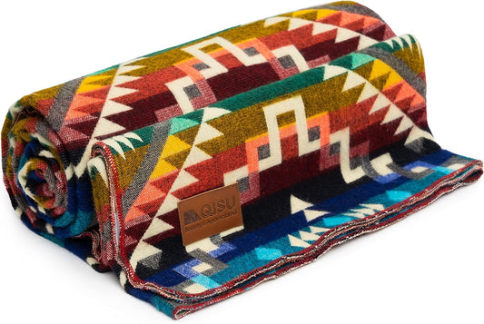 QISU Wool Blanket Throw | Large, Beautiful, Warm, Handmade in Ecuador by Local Artisans |94″ x 78″|Ultra-Soft, Hypoallergenic & Breathable (Rainbow)