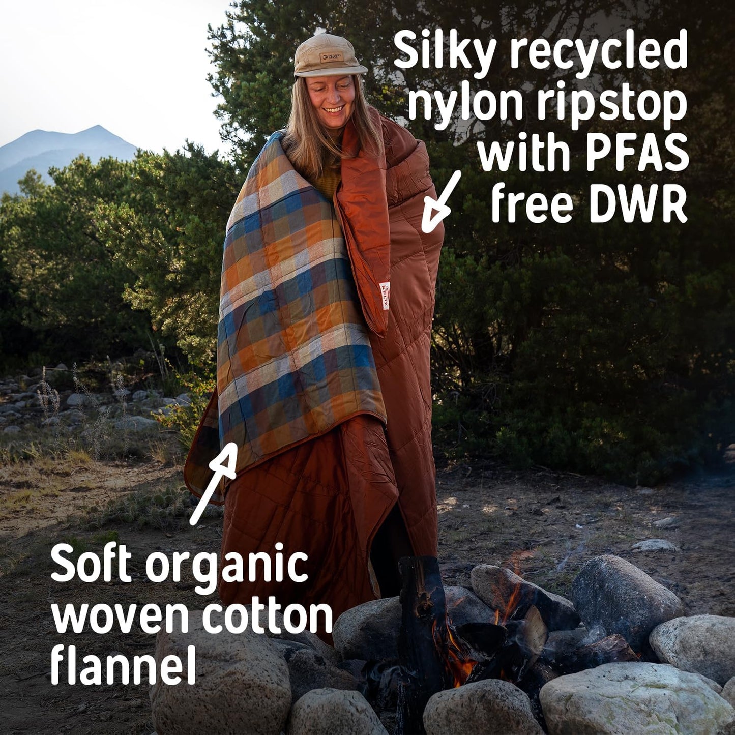 Kelty Wayback Biggie Blanket, Oversized Camping Blanket, Fits Queen Sized Bed, Organic Cotton Flannel, Machine Washable