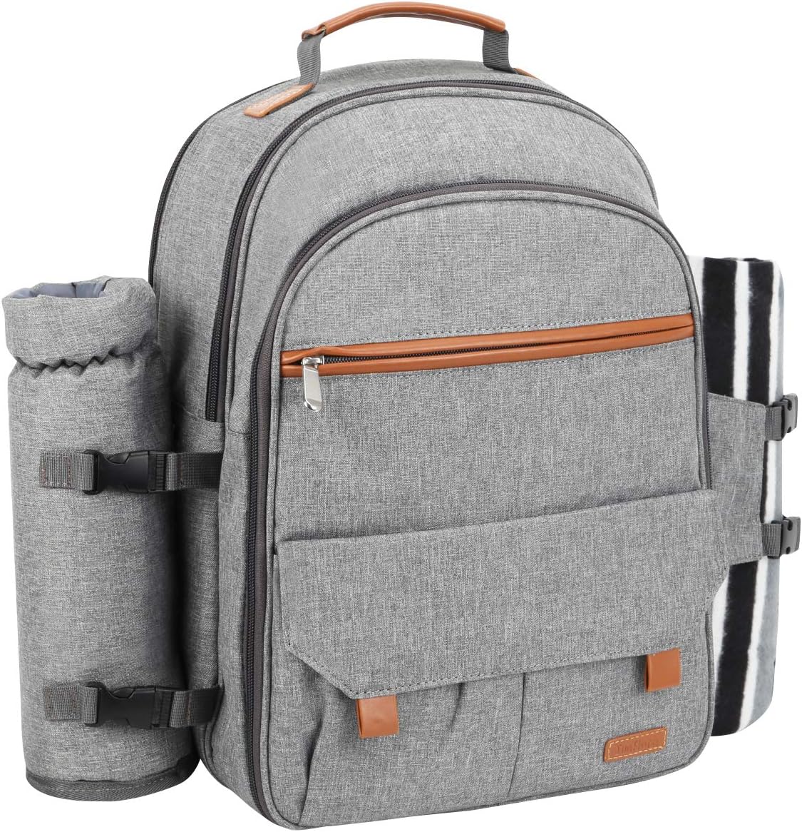 Sunflora Picnic Backpack for 4 Person with Blanket Picnic Basket Set for 2 with Insulated Cooler Wine Pouch for Family Couples (Brush Beige)