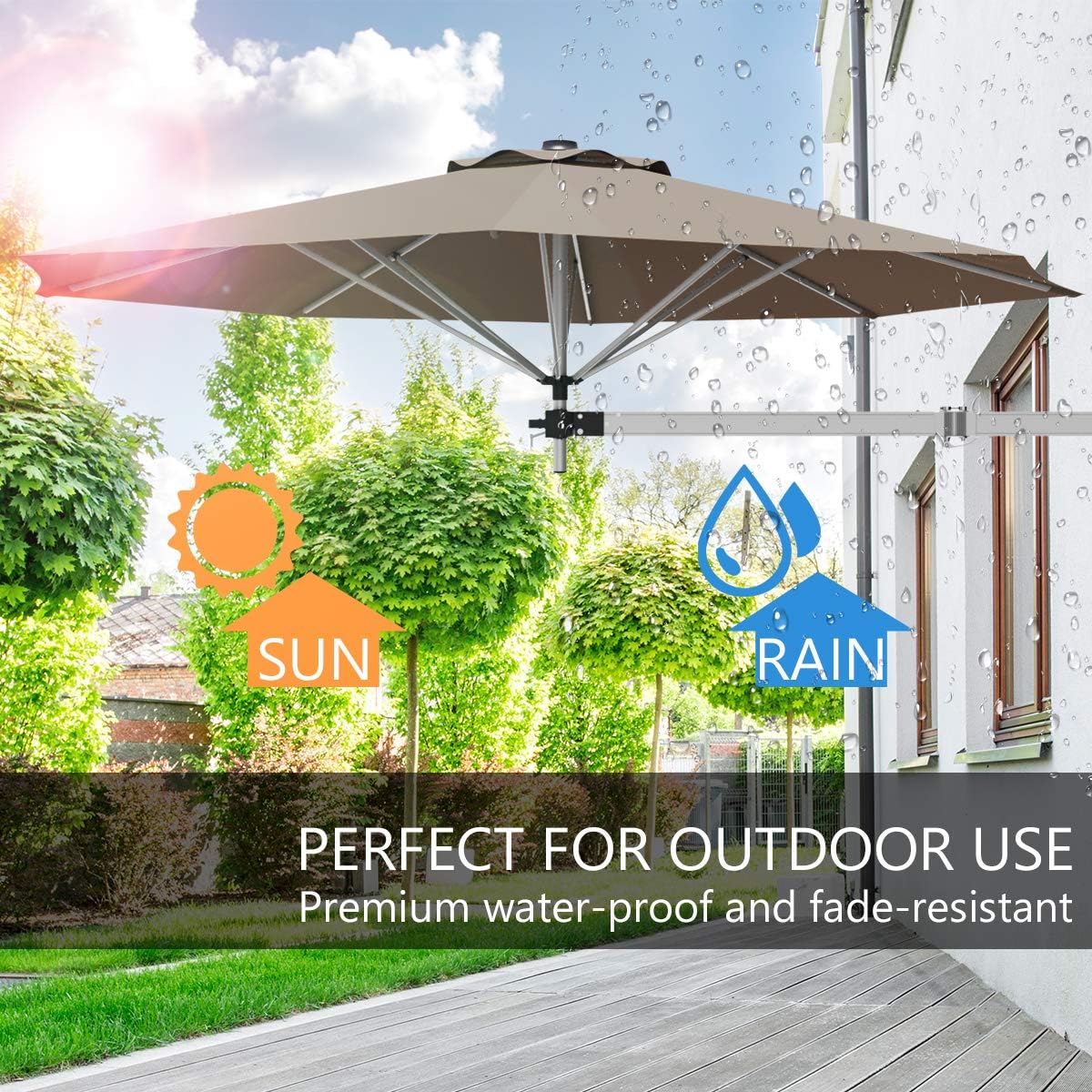 Tangkula 8 FT Wall Mounted Patio Umbrella, Outdoor Wall Umbrella with Adjustable Pole, Tilting Sunshade Umbrella with Wind Vent, Ideal for Garden Balcony Yard (Tan)