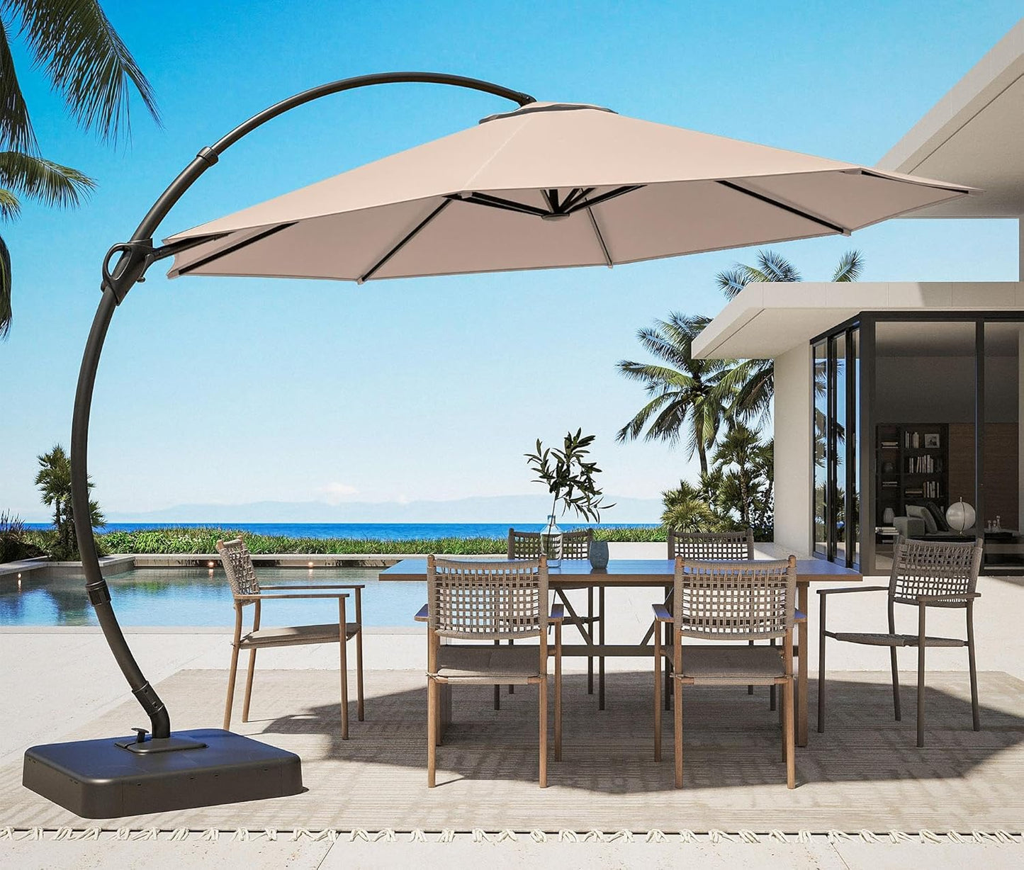 LAUSAINT HOME Deluxe Curvy Patio Umbrella with Base Included, 11ft Large Cantilever Offset Hanging Umbrella Sun Shade with 360° Rotation for Pool, Deck, Lawn, Aluminum (Turquoise Blue)